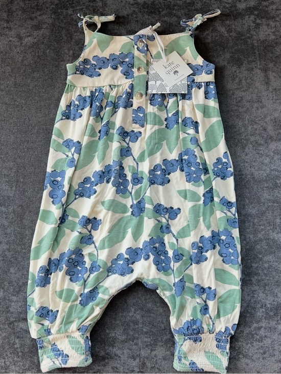 kate quinn Other - NWT Kate Quinn Bamboo Smock Tie Jumpsuit in Blueberry Orchard Size 12-18 Months